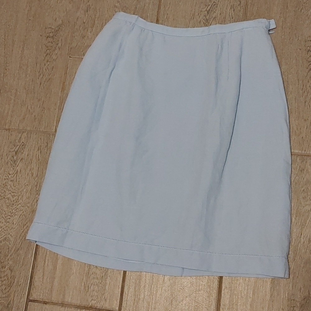 Vintage Linen-Blend Mini Skirt Women's Size 6 Baby Blue Pleated Lined Y2K 90s